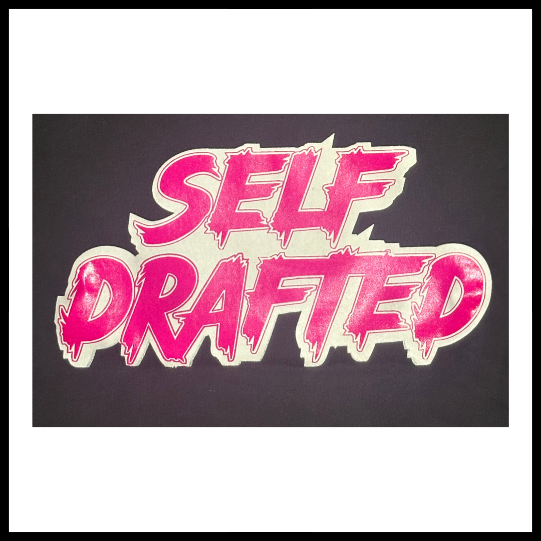 Self Drafted 2 Color "Customized Hot Pink & White" On Black Color Premium Pullover Hoodie (Unisex Size)