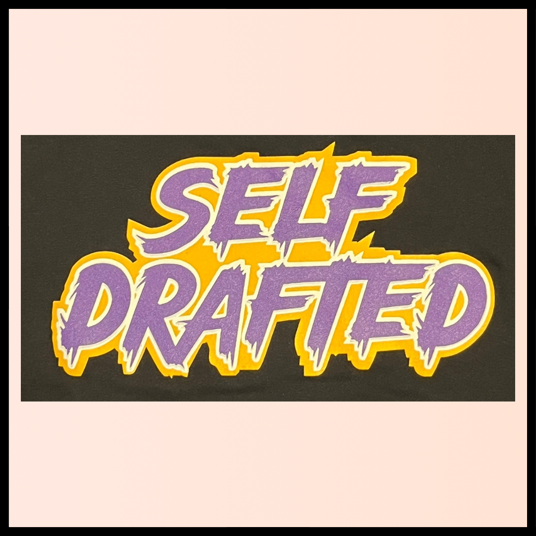 Self Drafted 3 Color "Customized Purple, Yellow & White" On Black Color Premium Pullover Hoodie (Unisex Size)